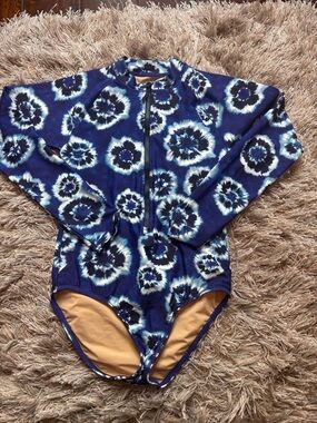 Crewcuts Blue White Tie-Dye Long Sleeve Zipper Swimsuit.  Size 12